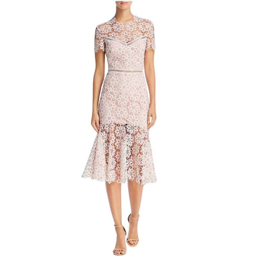 SAYLOR Blush Pink Lace Fit-and-Flare Dress